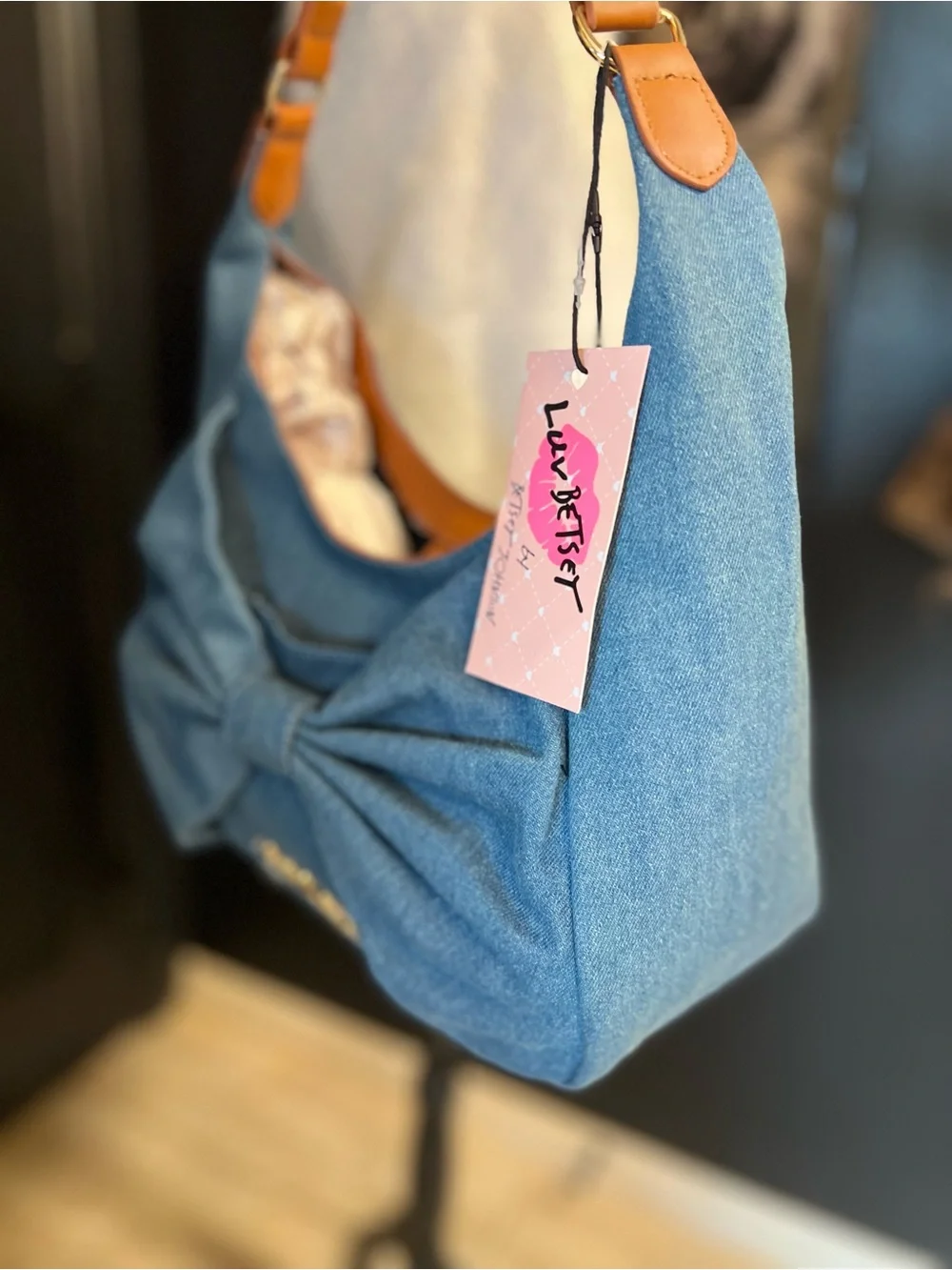 Betsey Johnson, Luv BETSEY,  denim Bow Hobo Bag - NWT